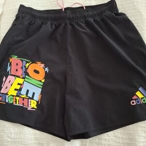 Adidas Men's Black SWIM Shorts with Vibrant Graphic. Size L